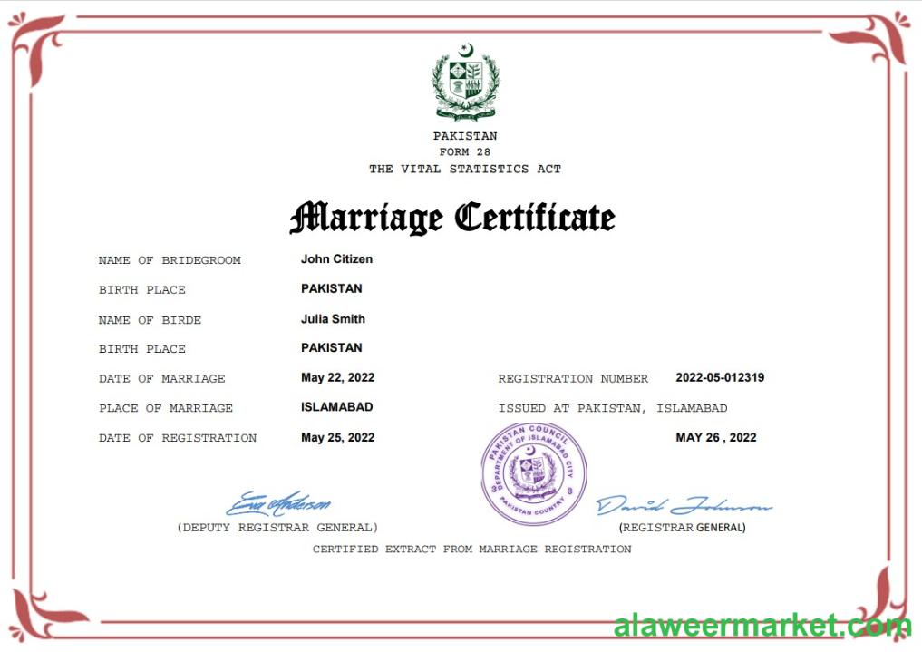 Pakistan marriage certificate Word and PDF template